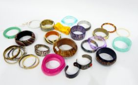 Large quantity of costume jewellery bangles, including plastic, bone,