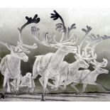 Russian school 20th century Three etchings Reindeer with figure on sleigh, 5/15,