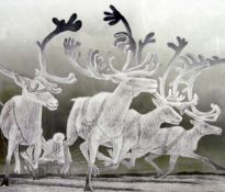 Russian school 20th century Three etchings Reindeer with figure on sleigh, 5/15,