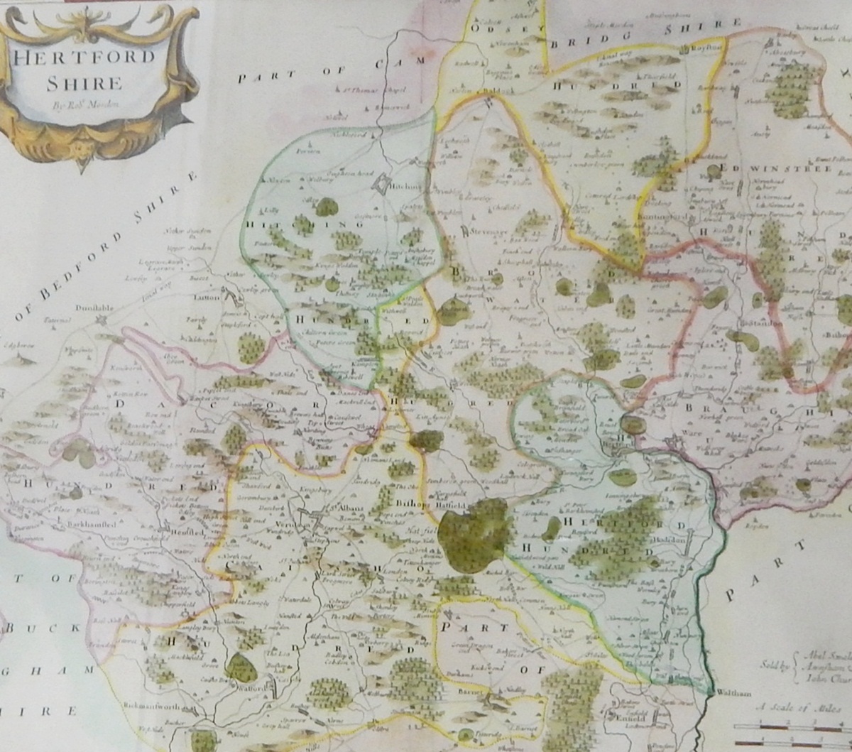 Map after Robert Morden of Hertfordshire, hand-coloured,