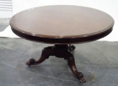 Victorian mahogany circular tilt-top breakfast table on turned octagonal pedestal,