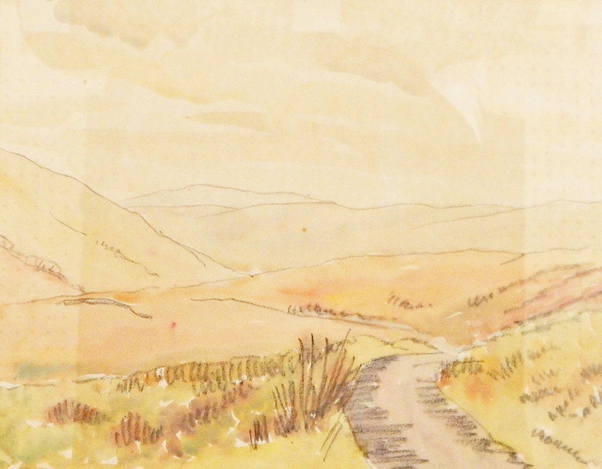 Pair watercolours drawings depicting hill scenes (2)