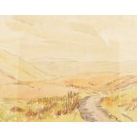 Pair watercolours drawings depicting hill scenes (2)