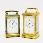 Brass carriage clock, the enamel dial with Arabic numerals,