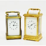 Brass carriage clock, the enamel dial with Arabic numerals,