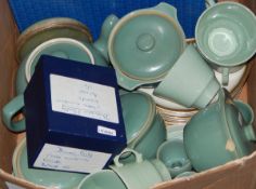 Woods part tea service with green ground and two Royal Doulton commemorative plates (1 box)