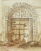 19th century school Watercolour drawing "Norman Door, Quenington Church", circa 1865-75, unsigned,