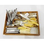 Set of Edwardian fish knives and forks with engraved silver plated blades and silver collars and