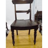 Three 19th century oak and mahogany dining chairs with solid seats and on turned supports