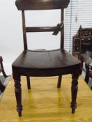 Three 19th century oak and mahogany dining chairs with solid seats and on turned supports