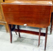 Edwardian mahogany and satinwood banded Sutherland table with pierced slatted standards and flat