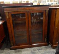 Victorian dwarf inlaid mahogany side cabinet having gilt metal mounts and on plinth base,