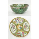 Chinese Canton porcelain bowl decorated with butterflies, 23cm diameter and a Canton dish,