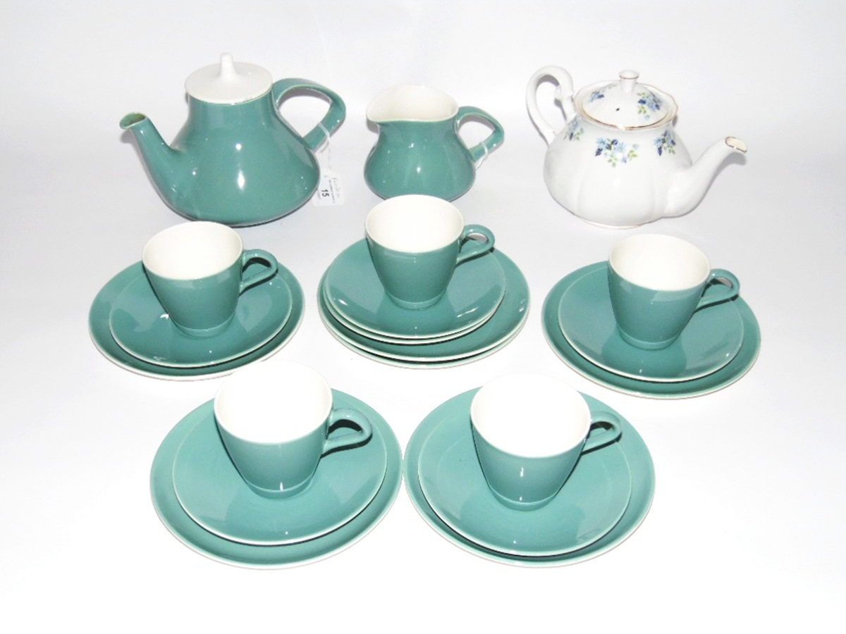 Poole pottery part tea service with green ground, a Gainsborough china teapot,