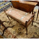 Edwardian box-seat duet stool on square tapering supports and brass castors (including sheet music)