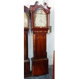 19th century inlaid mahogany longcase clock, with broken swan-neck pediment,