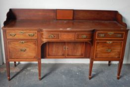 George III inlaid mahogany breakfront sideboard,