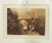 Frank Short Mezzotint after J M W Turner Bridge over gorge,