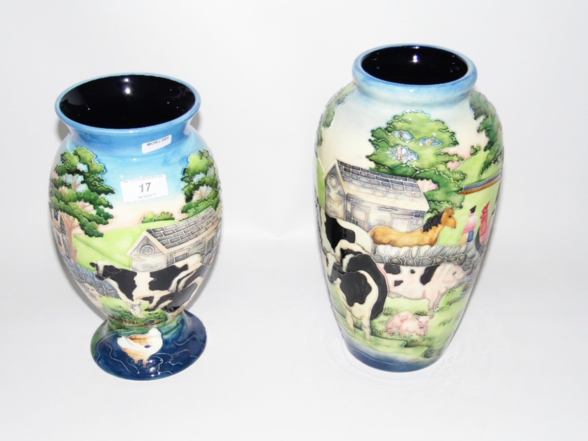 Old Tuptonware 'Farmyard' pattern tapering vase, 27cm high and another with flared base, 24.