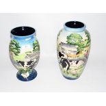 Old Tuptonware 'Farmyard' pattern tapering vase, 27cm high and another with flared base, 24.