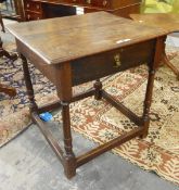 18th century oak side table fitted a drawer to frieze, brass drop handle,