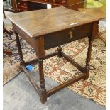 18th century oak side table fitted a drawer to frieze, brass drop handle,