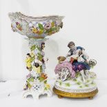 Continental figure group of courting couple on a gilt base,
