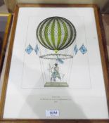 Set of colour ballooning prints after the engravings to include "The First Channel Crossing by Air