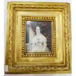 19th century school Painting on ivory Painted half-length portrait of a young girl in a white