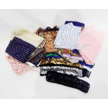 Quantity of textiles including scarves, silk handkerchiefs, sequinned belts,