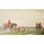 John Sanderson-Wells (1872-1955) Watercolour drawing Hunting scene, signed lower right, 37cm x 62.
