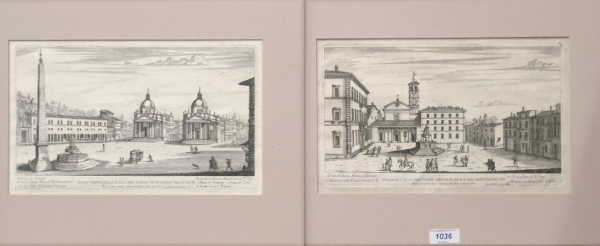 Pair of reproduction engravings, late 18th/early 19th century-style,