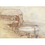 D K Wolfe (20th century school) Watercolour drawing "An Old Boat Building Yard, St Mavies,