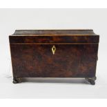 Early 19th century burrwood tea caddy of rectangular form with strung decoration,