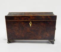 Early 19th century burrwood tea caddy of rectangular form with strung decoration,