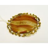 Victorian gold-coloured metal and banded agate brooch,