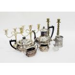 Silver plated four-piece teaset comprising hot water jug, teapot, cream jug and sugar bowl,