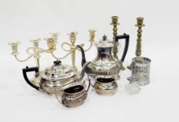 Silver plated four-piece teaset comprising hot water jug, teapot, cream jug and sugar bowl,