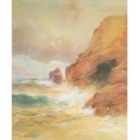 George Henry Jenkins (1843-1914) Watercolour drawing Waves crashing on the rocks,