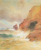 George Henry Jenkins (1843-1914) Watercolour drawing Waves crashing on the rocks,