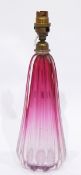 Val St Lambert cranberry pink and clear glass lamp base