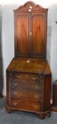 Walnut veneered standing corner cupboard,