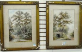 Warren Clark (19th/20th century English school) Pair of watercolour drawings Figures by stream,