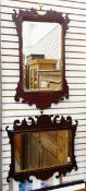 Georgian-style mahogany fret-frame wall mirror with rectangular plate and gilt slip together with