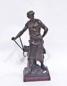 After Emile Louis Picault spelter figure "Work", depicting a blacksmith,