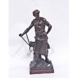 After Emile Louis Picault spelter figure "Work", depicting a blacksmith,