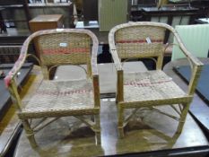 Pair of child's woven cane armchairs