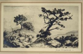 After Joseph Kirkpatrick Engravings Mountain scene with cattle and a harvest field,