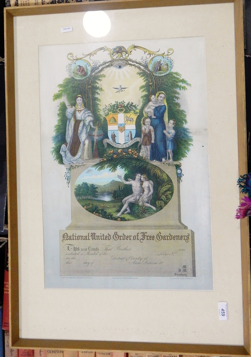 Framed print after Joseph Tilley, National United Order of Free Gardening,