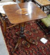 Mahogany tilt-top table on turned pedestal, with outswept tripod supports,